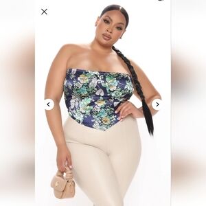 NWT Fashion Nova 1X Kamryn Satin Handkerchief Top - Navy/Combo Sexy Ci-2898